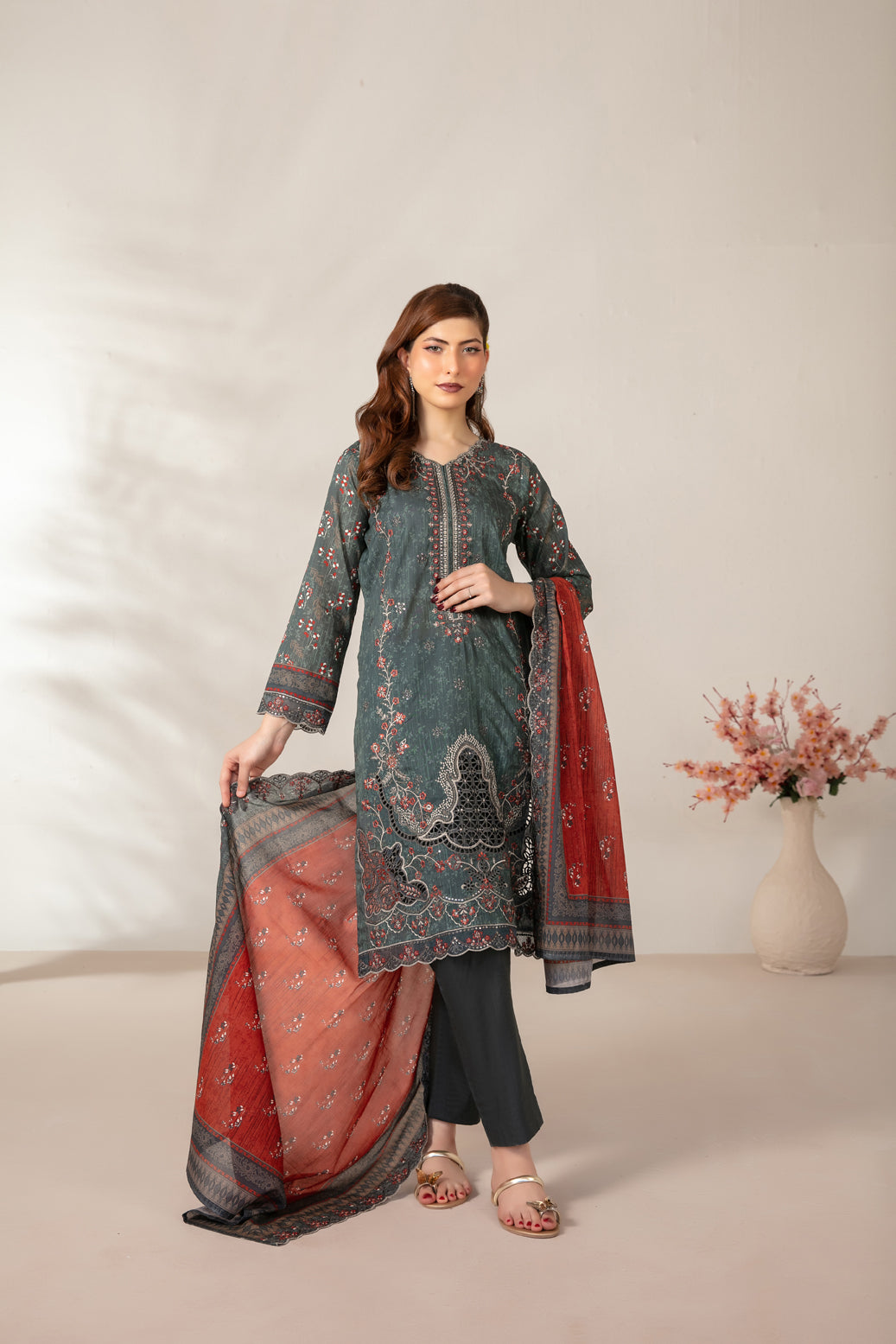 Mamora 3Pcs Unstitched Emb Printed Lawn [D-3750]