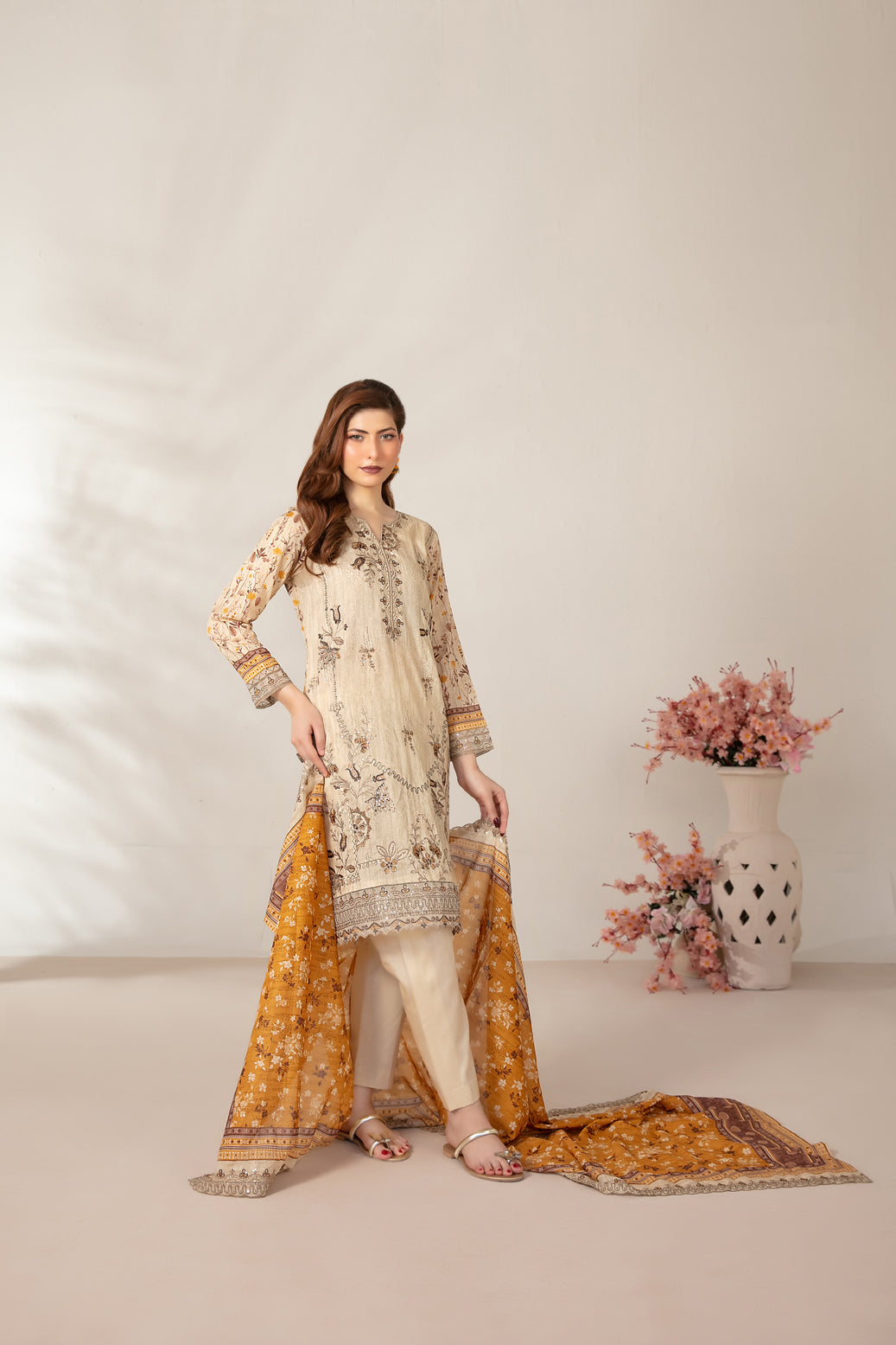 Mamora 3Pcs Unstitched Emb Printed Lawn [D-3755]