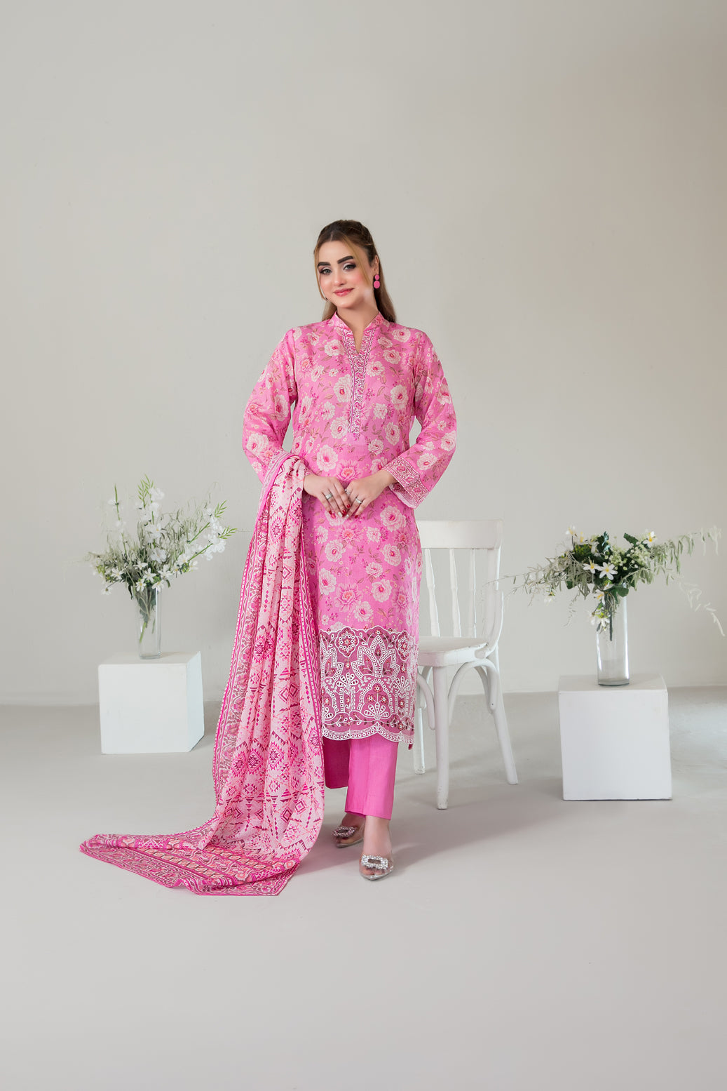 SILOHA 3pcs Un-Stitched Emb Printed Lawn [D-4163]