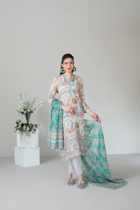 SILOHA 3pcs Un-Stitched Emb Printed Lawn [D-4164]