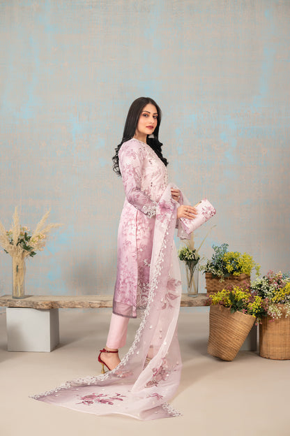 SHIRIN With Clutch 3pcs Semi-Stitched Fancy Heavy Emb Organza [D-5224]