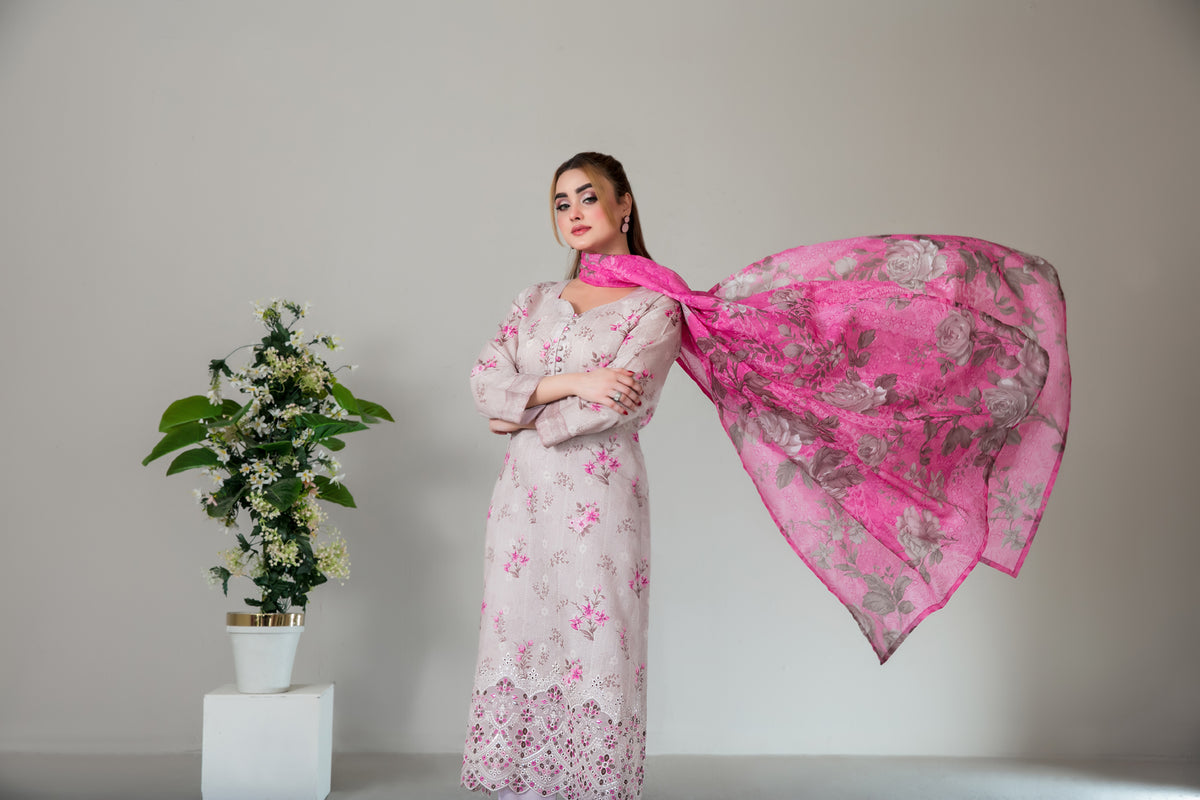 SILOHA 3pcs Un-Stitched Emb Printed Lawn [D-4160]