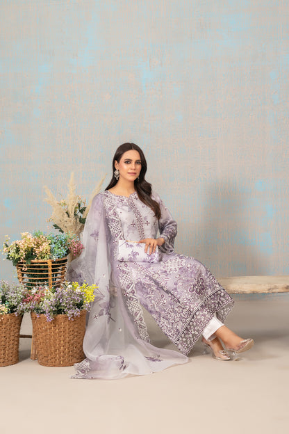 SHIRIN With Clutch 3pcs Semi-Stitched Fancy Heavy Emb Organza [D-5225]