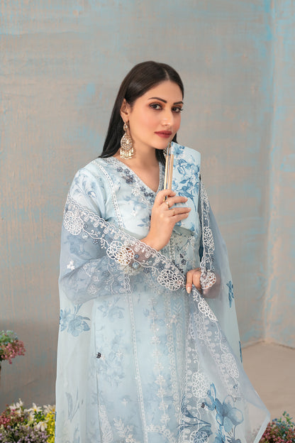 SHIRIN With Clutch 3pcs Semi-Stitched Fancy Heavy Emb Organza [D-5223]