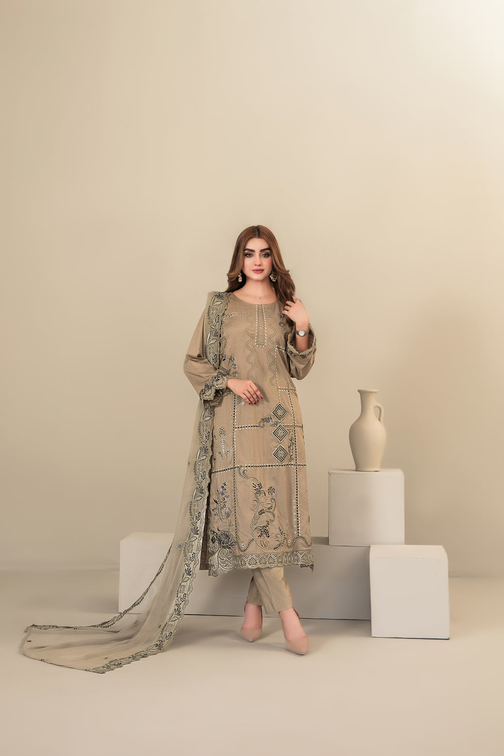 SEHEJ 3pcs Un-Stitched Emb Staple [D-5666]