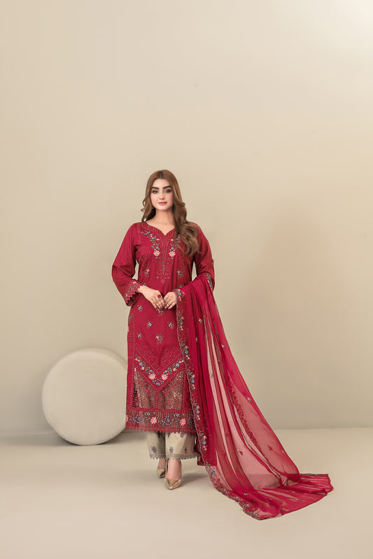 SEHEJ 3pcs Un-Stitched Emb Staple [D-5663]