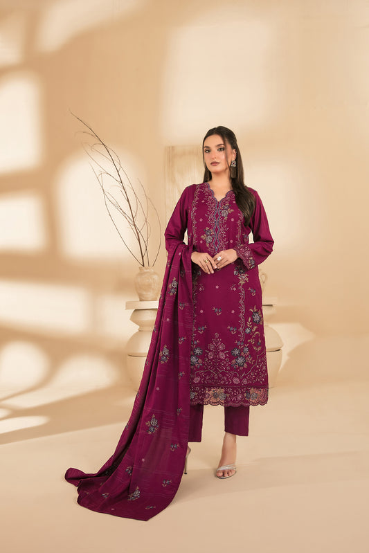 MONAE 3pcs Un-Stitched Emb Dhanak [D-5618]