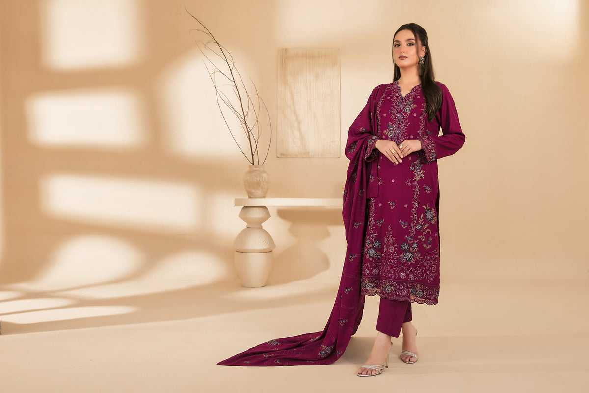 MONAE 3pcs Un-Stitched Emb Dhanak [D-5618]