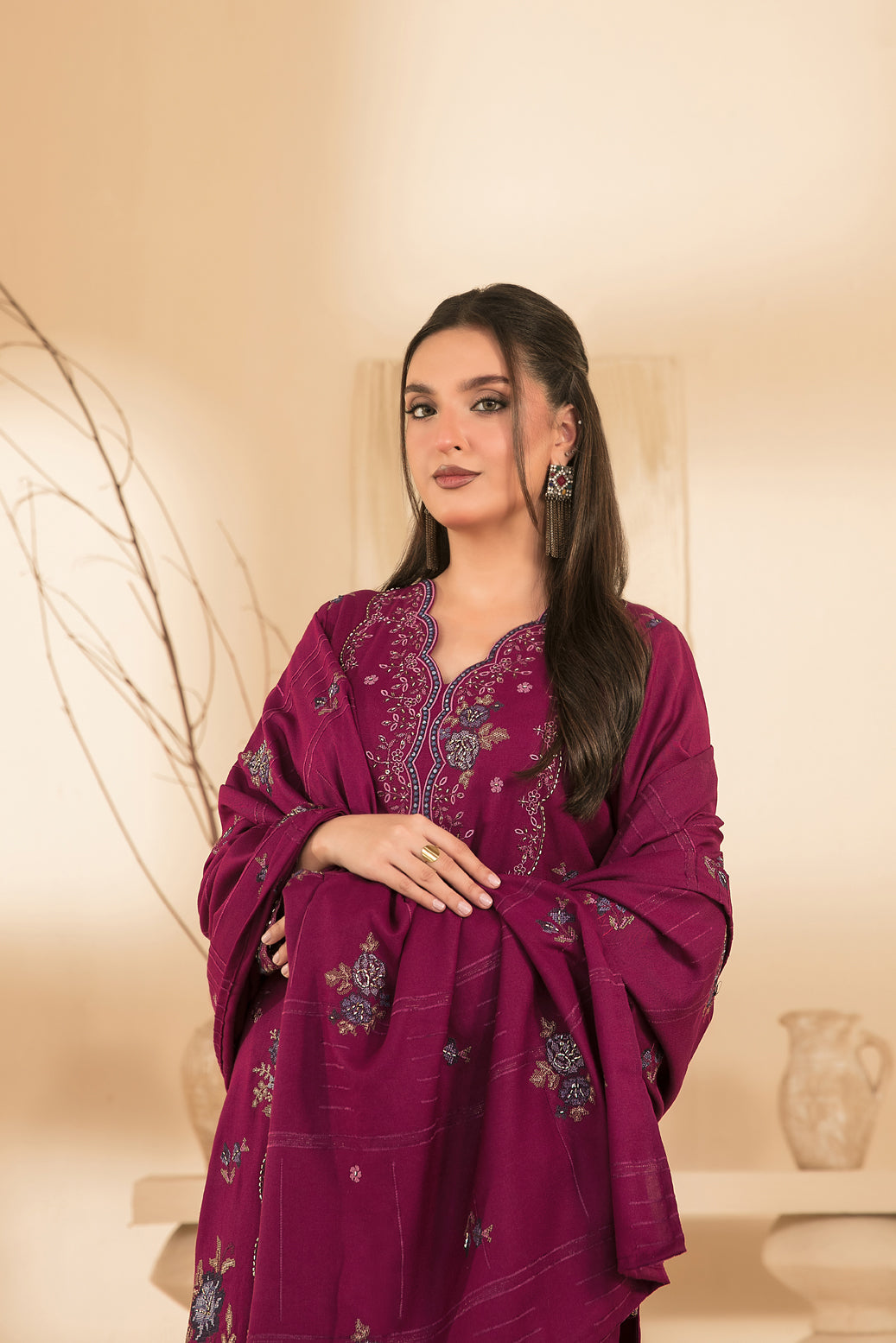 MONAE 3pcs Un-Stitched Emb Dhanak [D-5618]