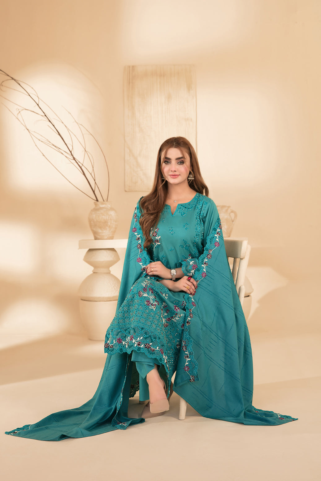MONAE 3pcs Un-Stitched Emb Dhanak [D-5621]