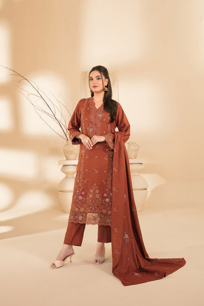 MONAE 3pcs Un-Stitched Emb Dhanak [D-5620]