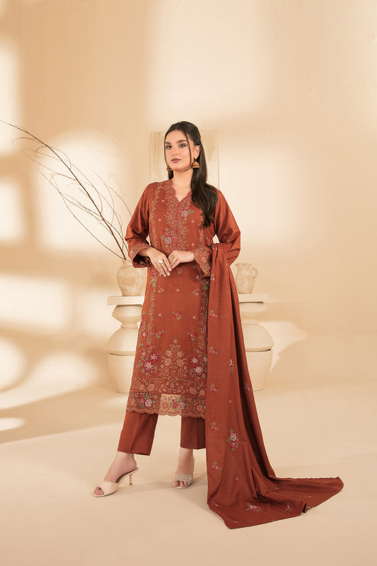MONAE 3pcs Un-Stitched Emb Dhanak [D-5620]