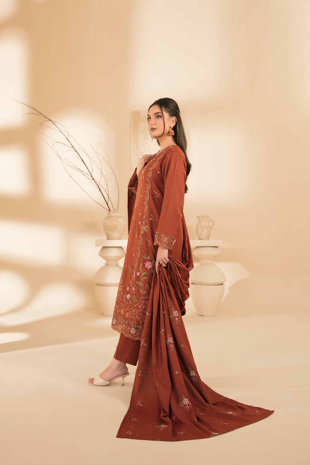 MONAE 3pcs Un-Stitched Emb Dhanak [D-5620]