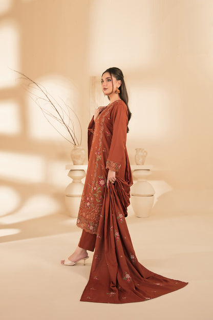 MONAE 3pcs Un-Stitched Emb Dhanak [D-5620]