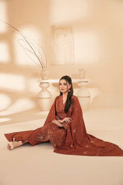 MONAE 3pcs Un-Stitched Emb Dhanak [D-5620]