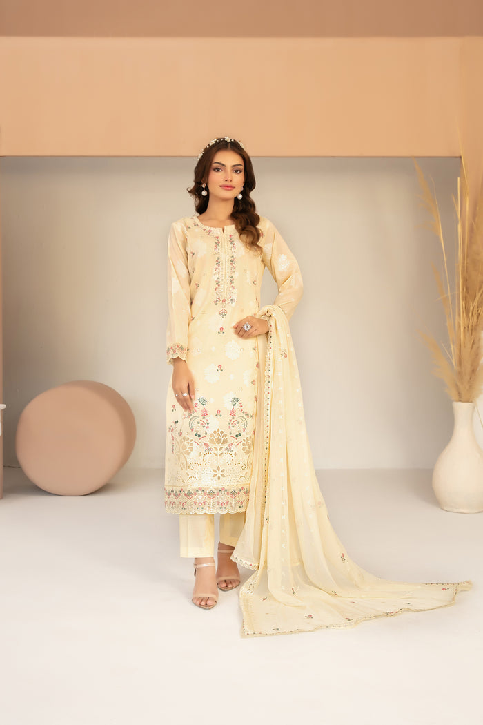 Zaylee 3pcs Un-Stitched Emb Broshia Lawn [D-2834]