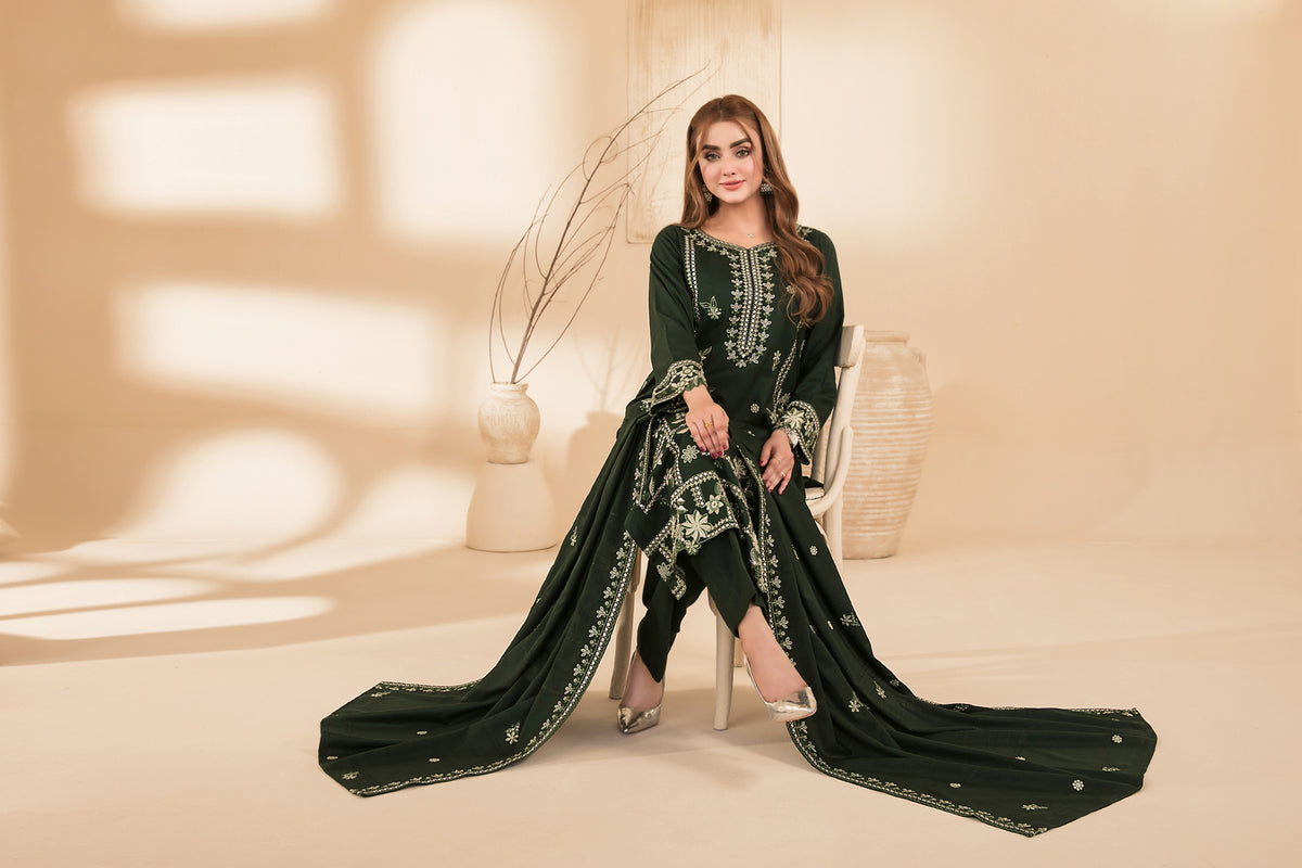MONAE 3pcs Un-Stitched Emb Dhanak [D-5619]