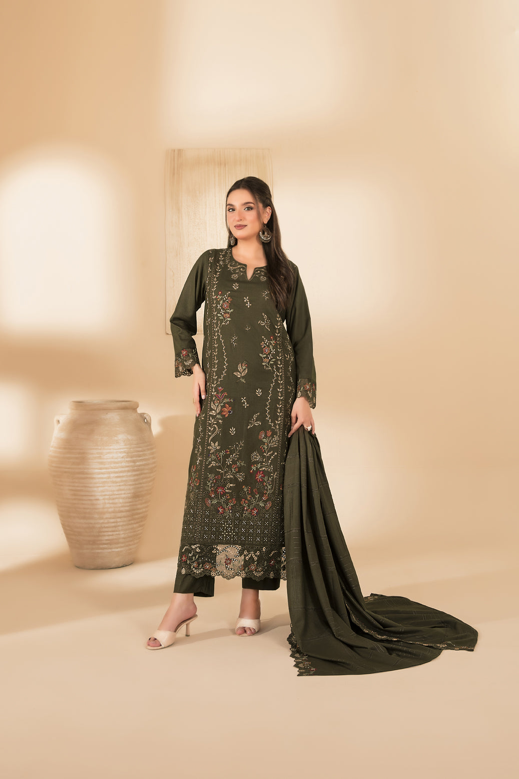 MONAE 3pcs Un-Stitched Emb Dhanak [D-5617]