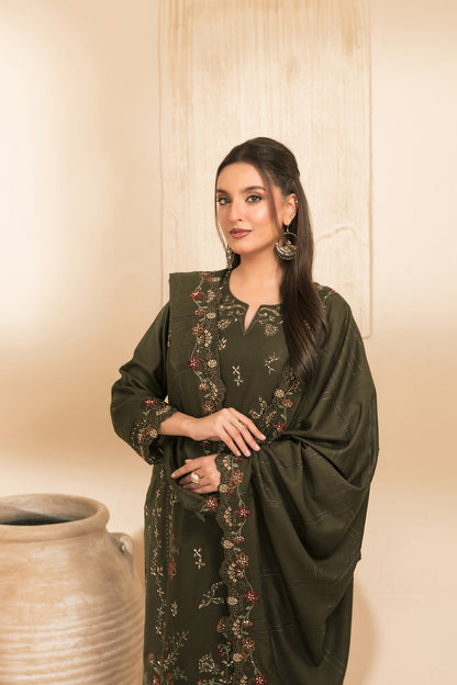 MONAE 3pcs Un-Stitched Emb Dhanak [D-5617]