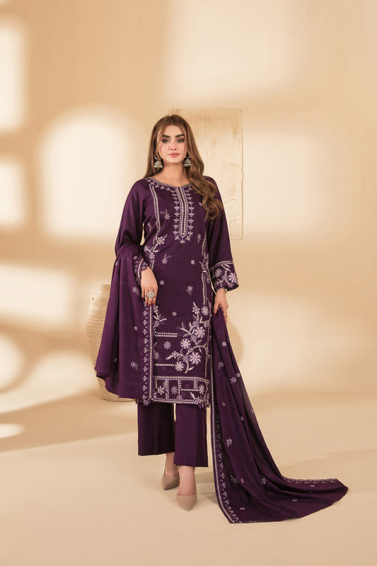 MONAE 3pcs Un-Stitched Emb Dhanak [D-5616]