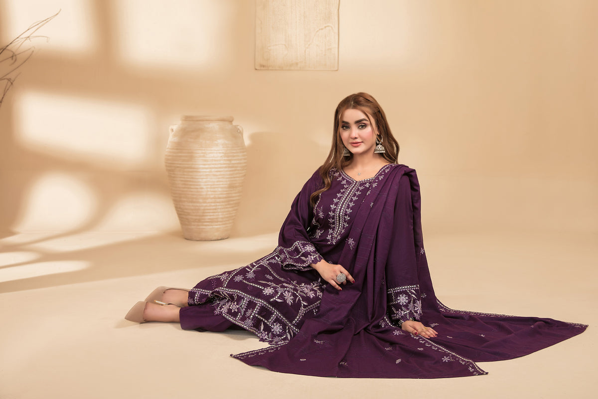 MONAE 3pcs Un-Stitched Emb Dhanak [D-5616]