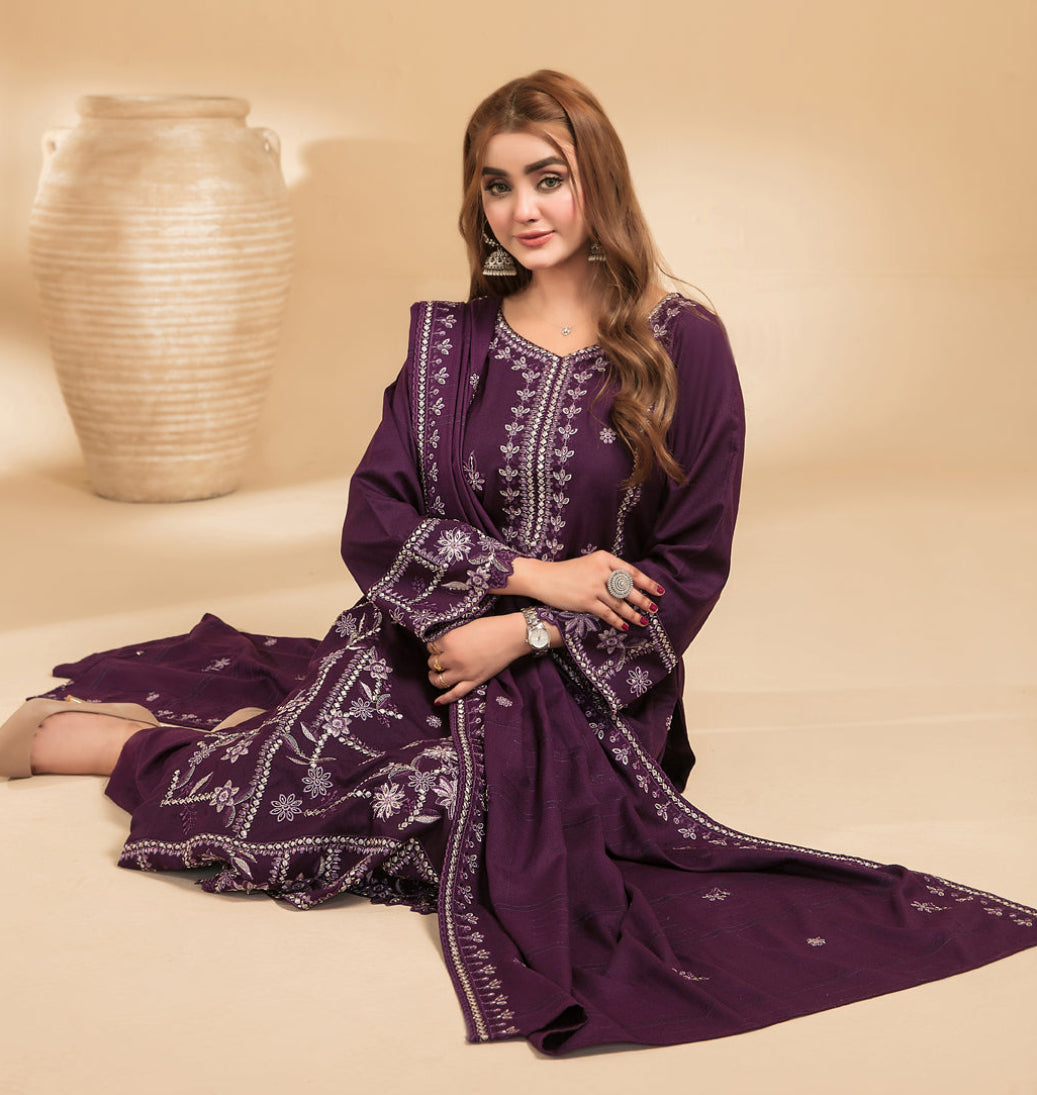 MONAE 3pcs Un-Stitched Emb Dhanak [D-5616]