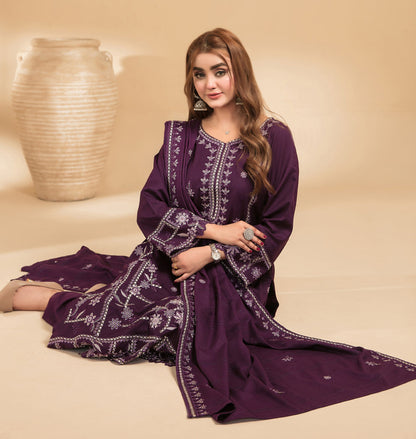 MONAE 3pcs Un-Stitched Emb Dhanak [D-5616]