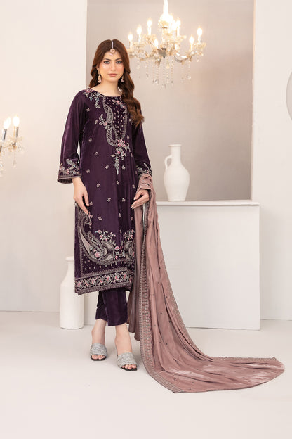 SHAHKAAR 3pcs Un-Stitched Fancy Heavy Emb Velvet [D-3943]