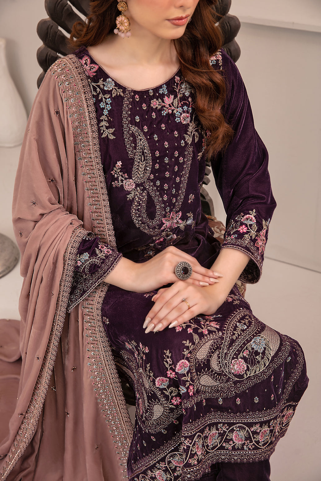 SHAHKAAR 3pcs Un-Stitched Fancy Heavy Emb Velvet [D-3943]