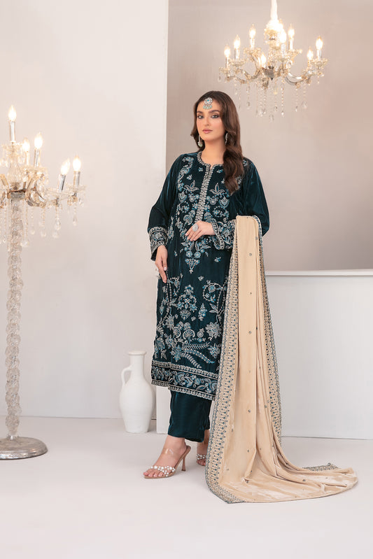 SHAHKAAR 3pcs Un-Stitched Fancy Heavy Emb Velvet [D-3944]