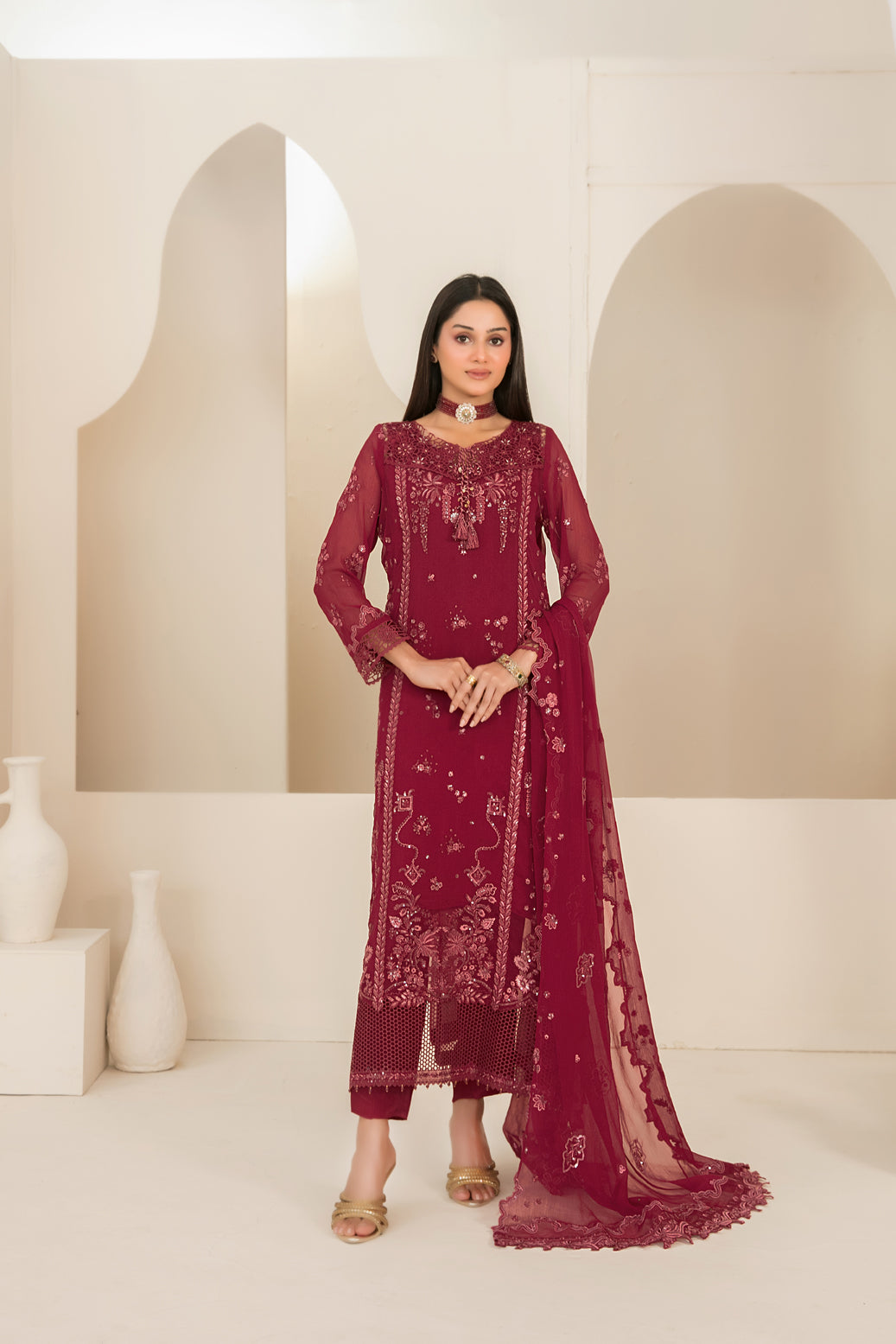 EMBER 3pcs SEMI-Stitched Emb CHIFFON