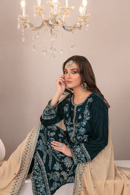 SHAHKAAR 3pcs Un-Stitched Fancy Heavy Emb Velvet [D-3944]