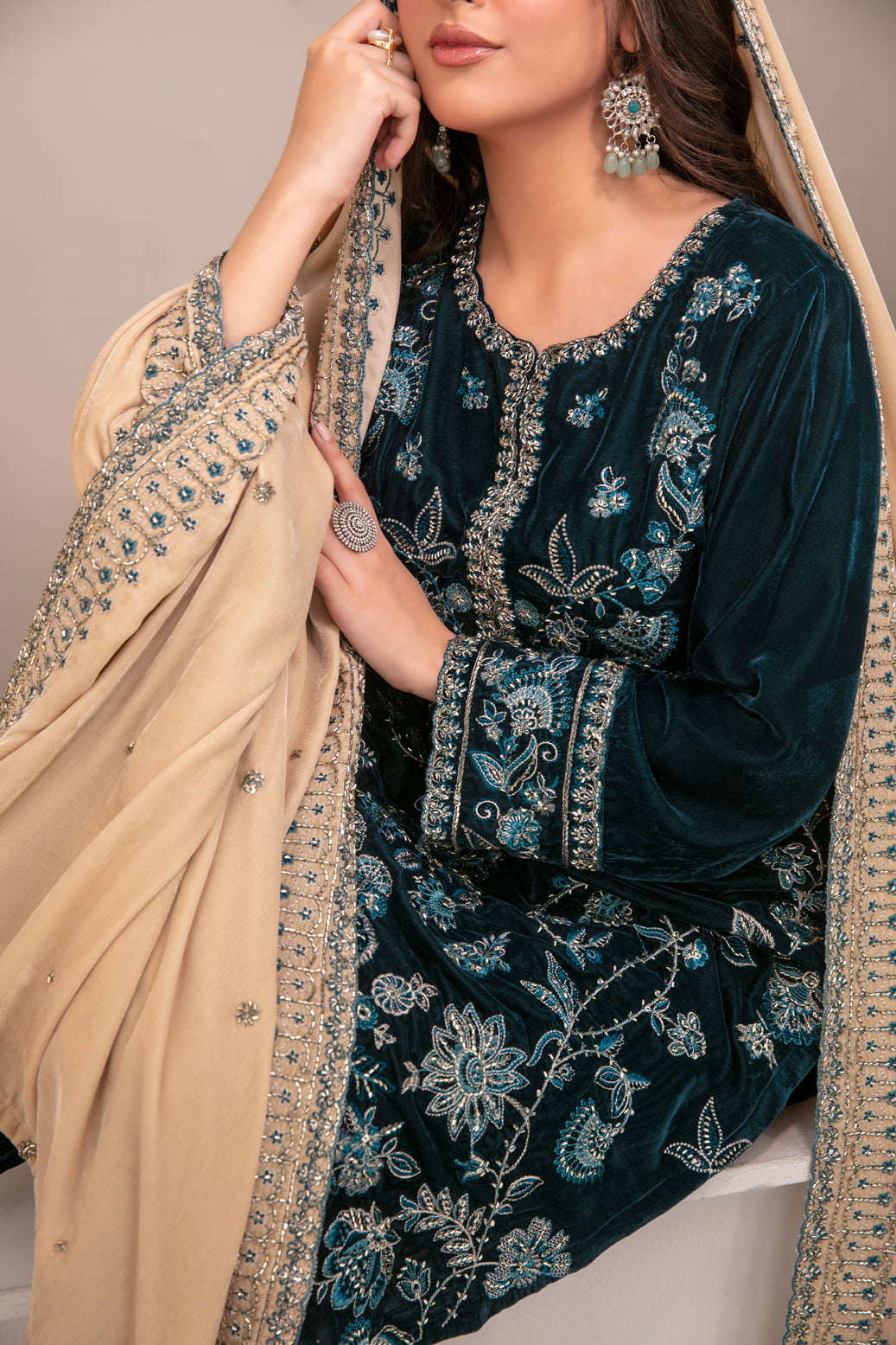 SHAHKAAR 3pcs Un-Stitched Fancy Heavy Emb Velvet [D-3944]