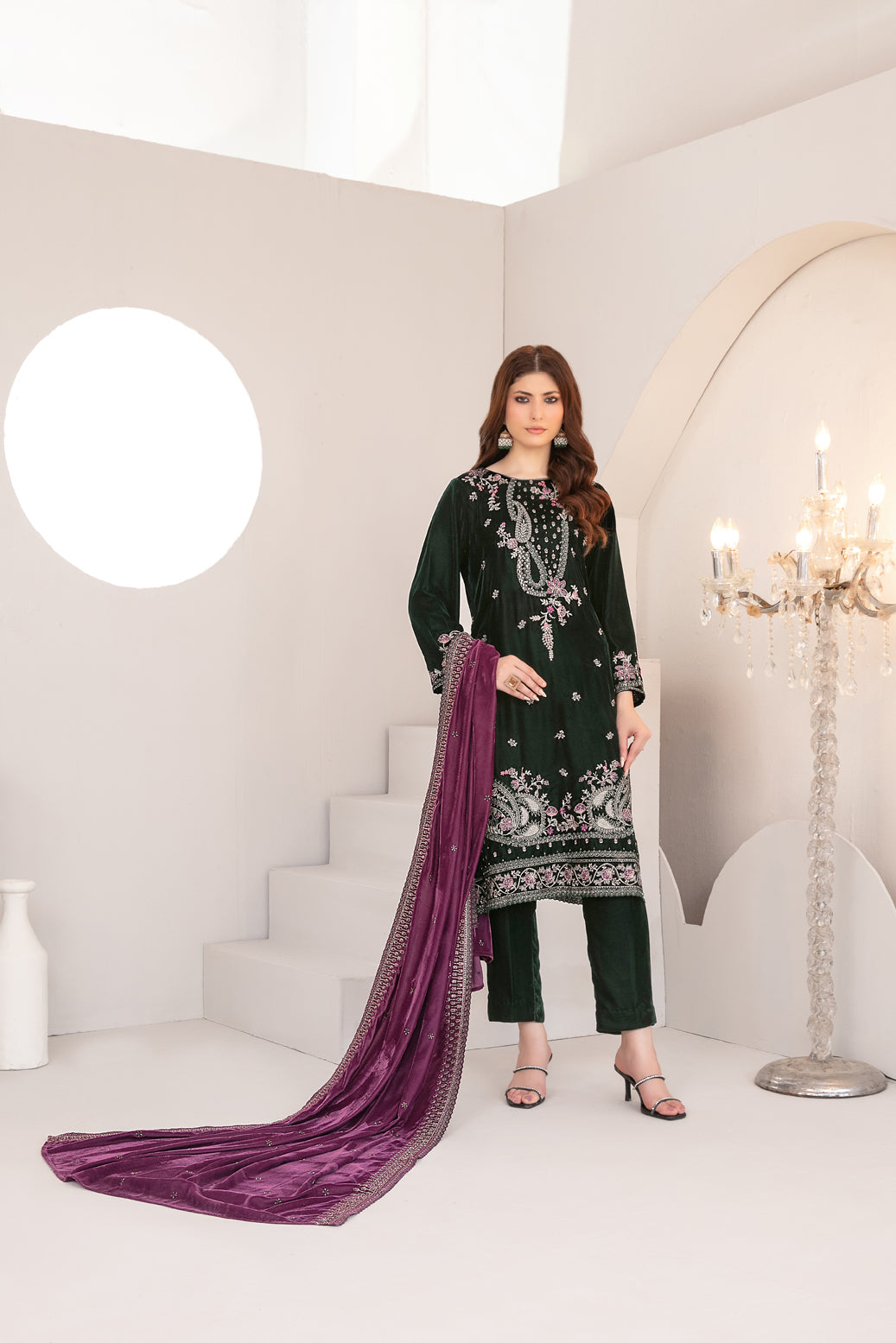 SHAHKAAR 3pcs Un-Stitched Fancy Heavy Emb Velvet [D-3946]