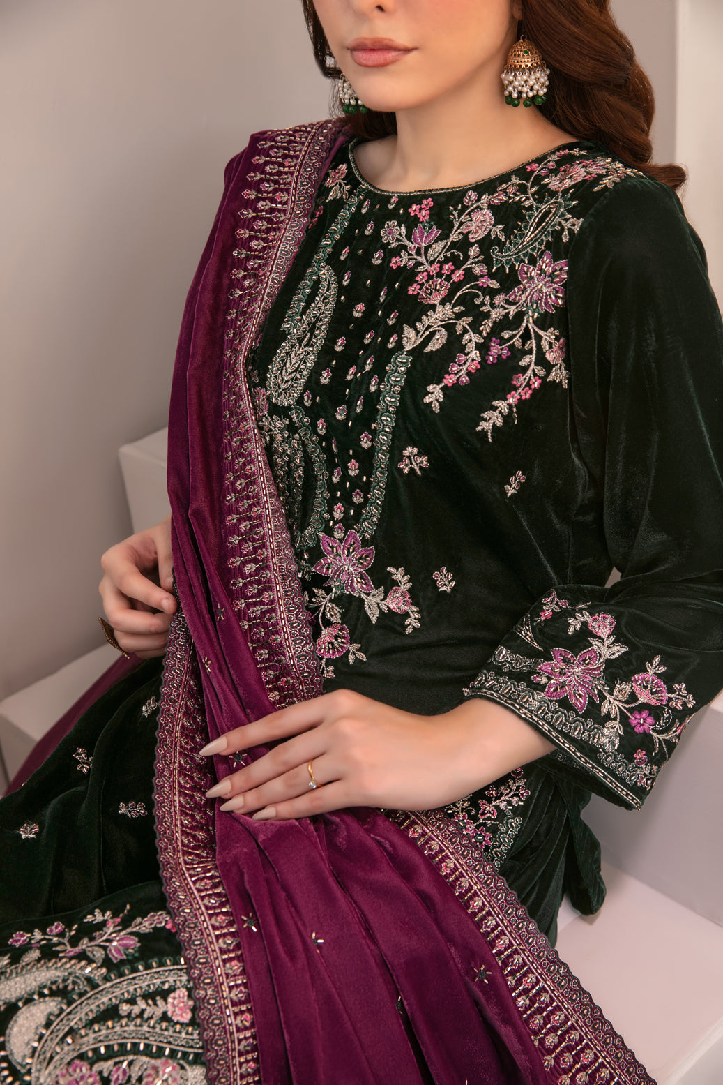 SHAHKAAR 3pcs Un-Stitched Fancy Heavy Emb Velvet [D-3946]