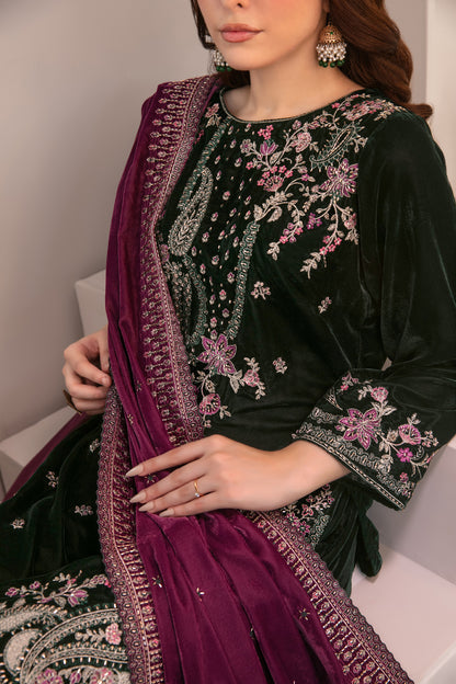 SHAHKAAR 3pcs Un-Stitched Fancy Heavy Emb Velvet [D-3946]
