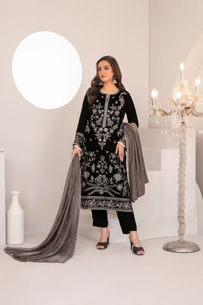 SHAHKAAR 3pcs Un-Stitched Fancy Heavy Emb Velvet [D-3941]