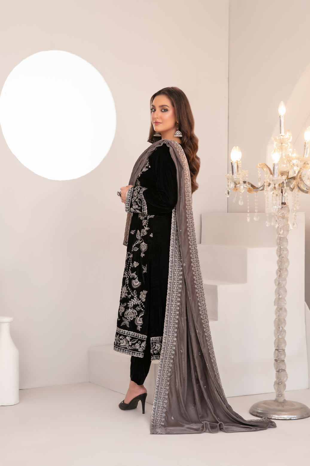 SHAHKAAR 3pcs Un-Stitched Fancy Heavy Emb Velvet [D-3941]