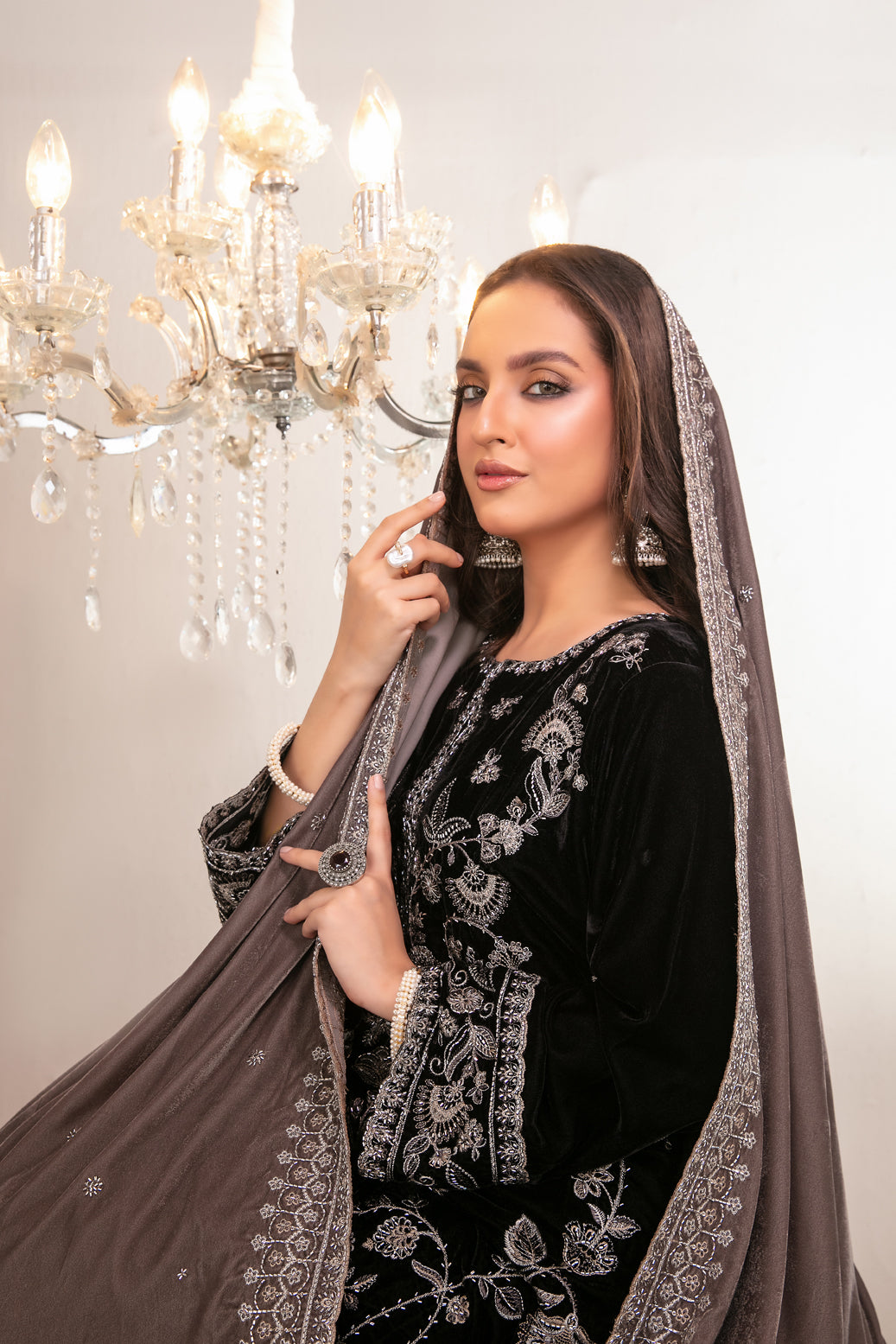 SHAHKAAR 3pcs Un-Stitched Fancy Heavy Emb Velvet [D-3941]