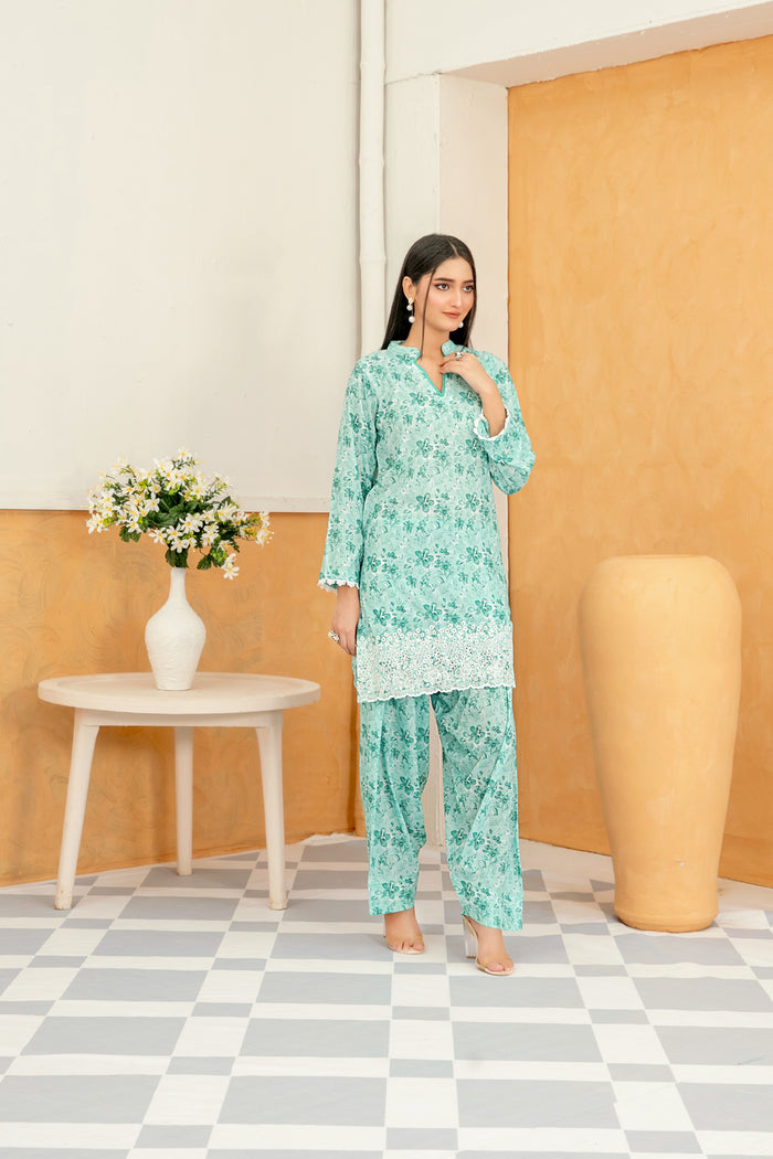 Sunnifa 2pcs Stitched Emb Printed Swiss [D-2002]