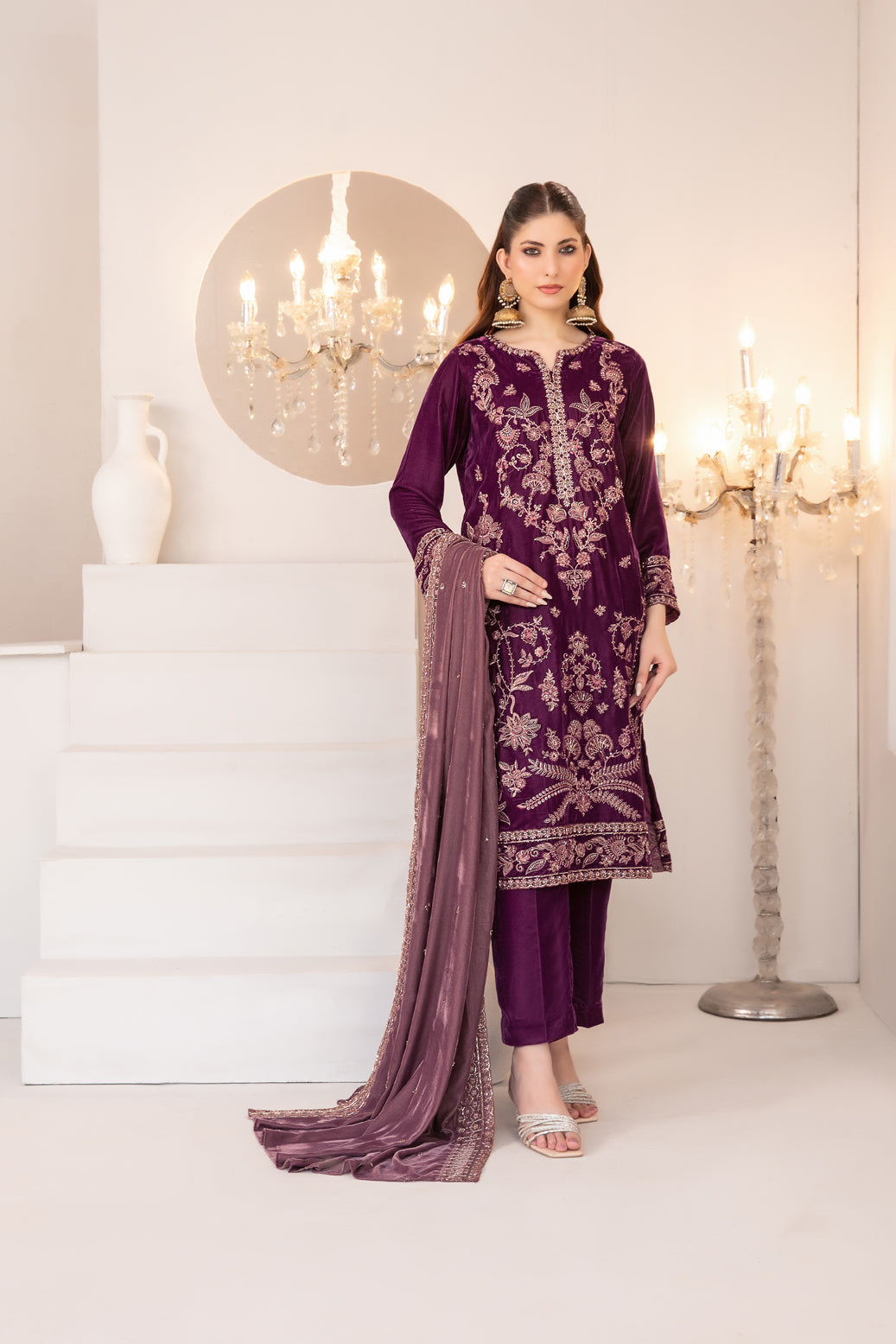 SHAHKAAR 3pcs Un-Stitched Fancy Heavy Emb Velvet [D-3942]