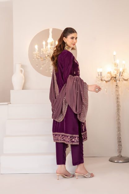 SHAHKAAR 3pcs Un-Stitched Fancy Heavy Emb Velvet [D-3942]