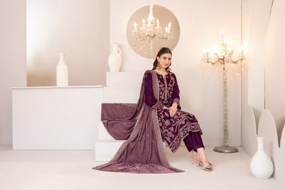 SHAHKAAR 3pcs Un-Stitched Fancy Heavy Emb Velvet [D-3942]