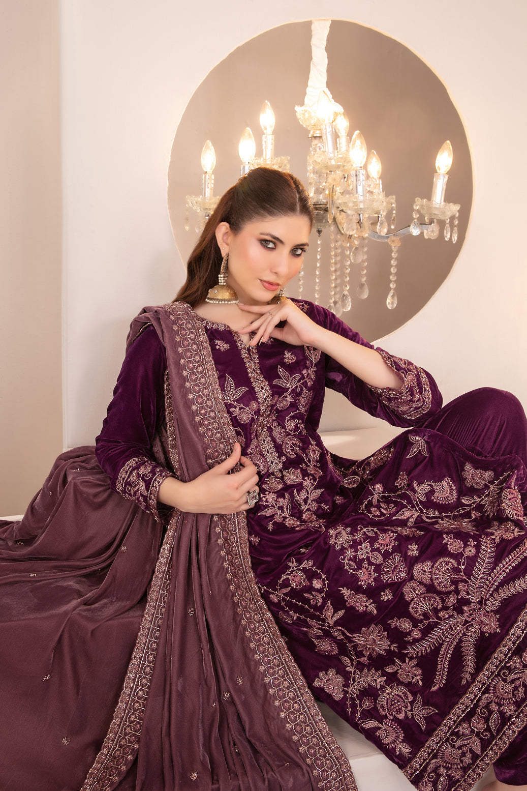 SHAHKAAR 3pcs Un-Stitched Fancy Heavy Emb Velvet [D-3942]