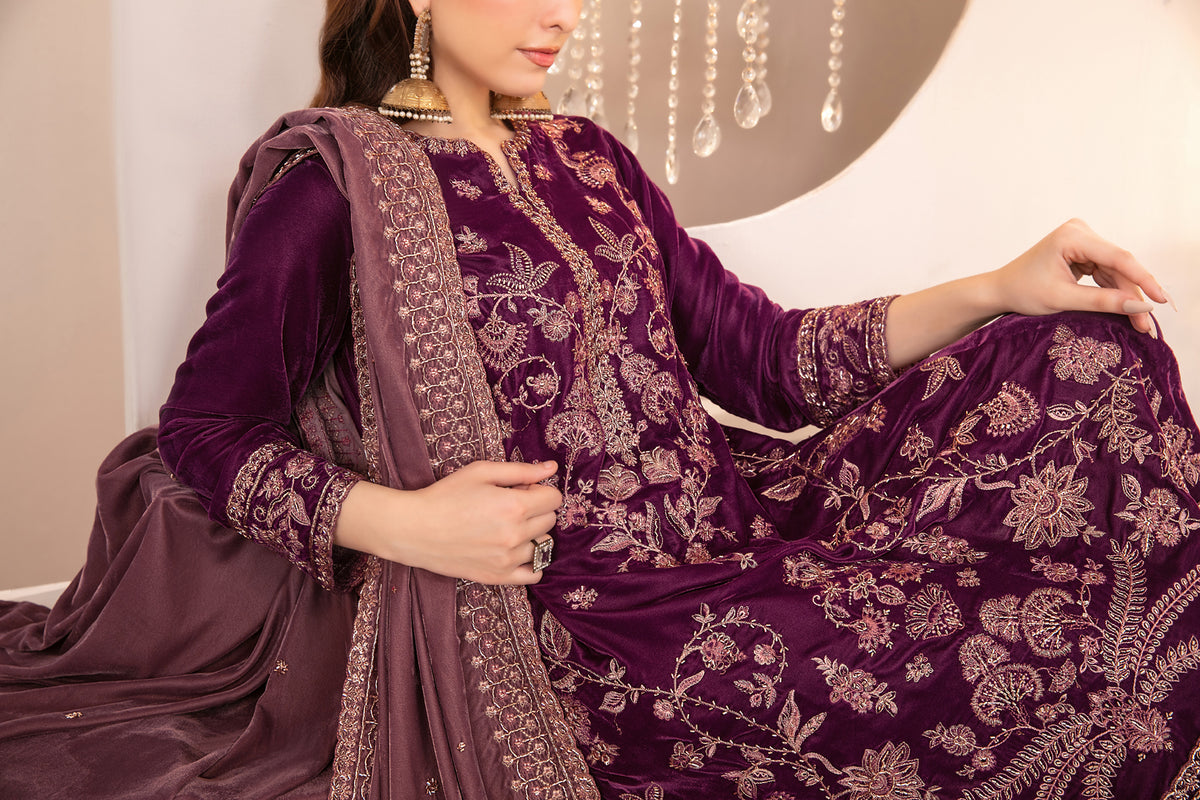 SHAHKAAR 3pcs Un-Stitched Fancy Heavy Emb Velvet [D-3942]