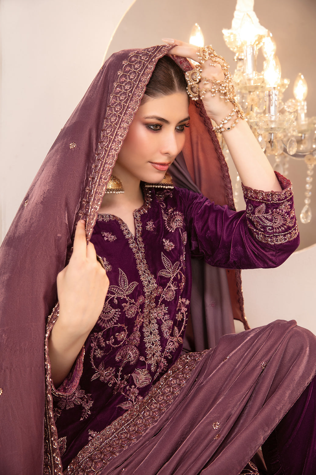 SHAHKAAR 3pcs Un-Stitched Fancy Heavy Emb Velvet [D-3942]
