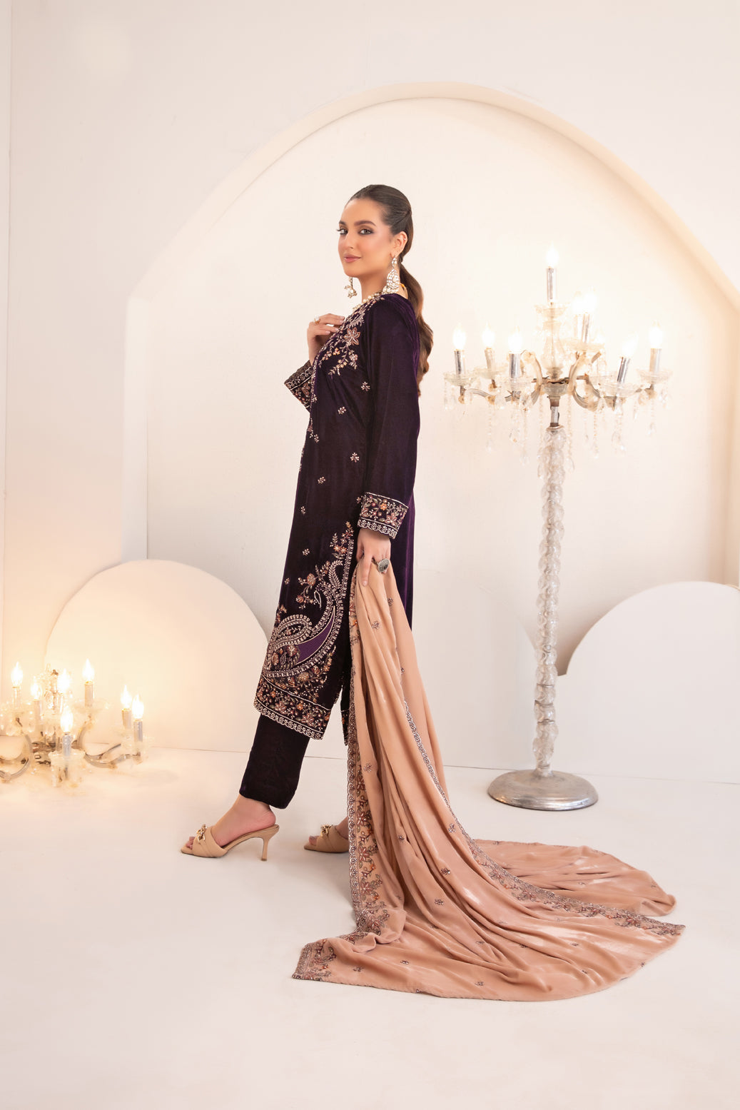 SHAHKAAR 3pcs Un-Stitched Fancy Heavy Emb Velvet [D-3945]