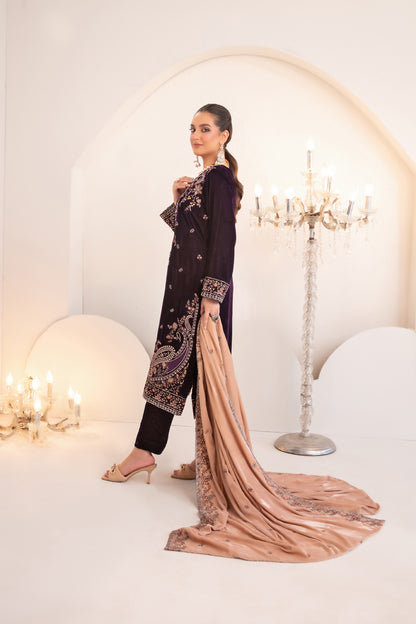 SHAHKAAR 3pcs Un-Stitched Fancy Heavy Emb Velvet [D-3945]