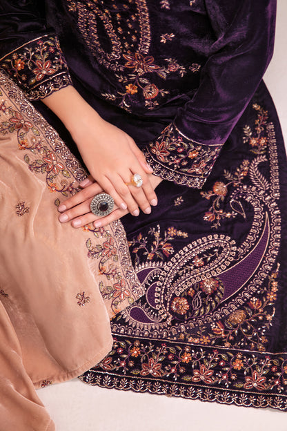 SHAHKAAR 3pcs Un-Stitched Fancy Heavy Emb Velvet [D-3945]
