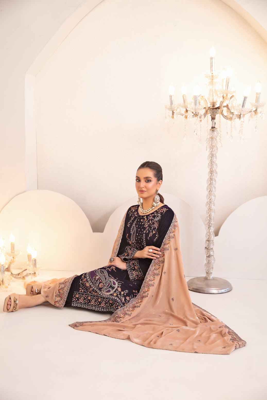 SHAHKAAR 3pcs Un-Stitched Fancy Heavy Emb Velvet [D-3945]